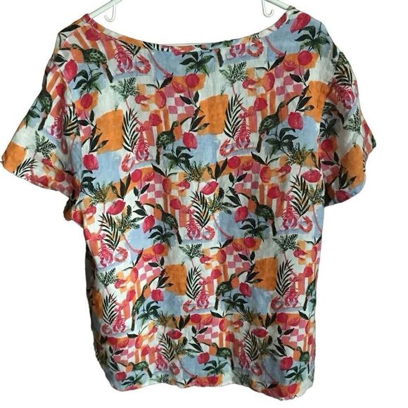 C&C California 100% Linen Top Shirt Blouse SZ 1X floral fruit print New w/tags - Picture 2 of 5